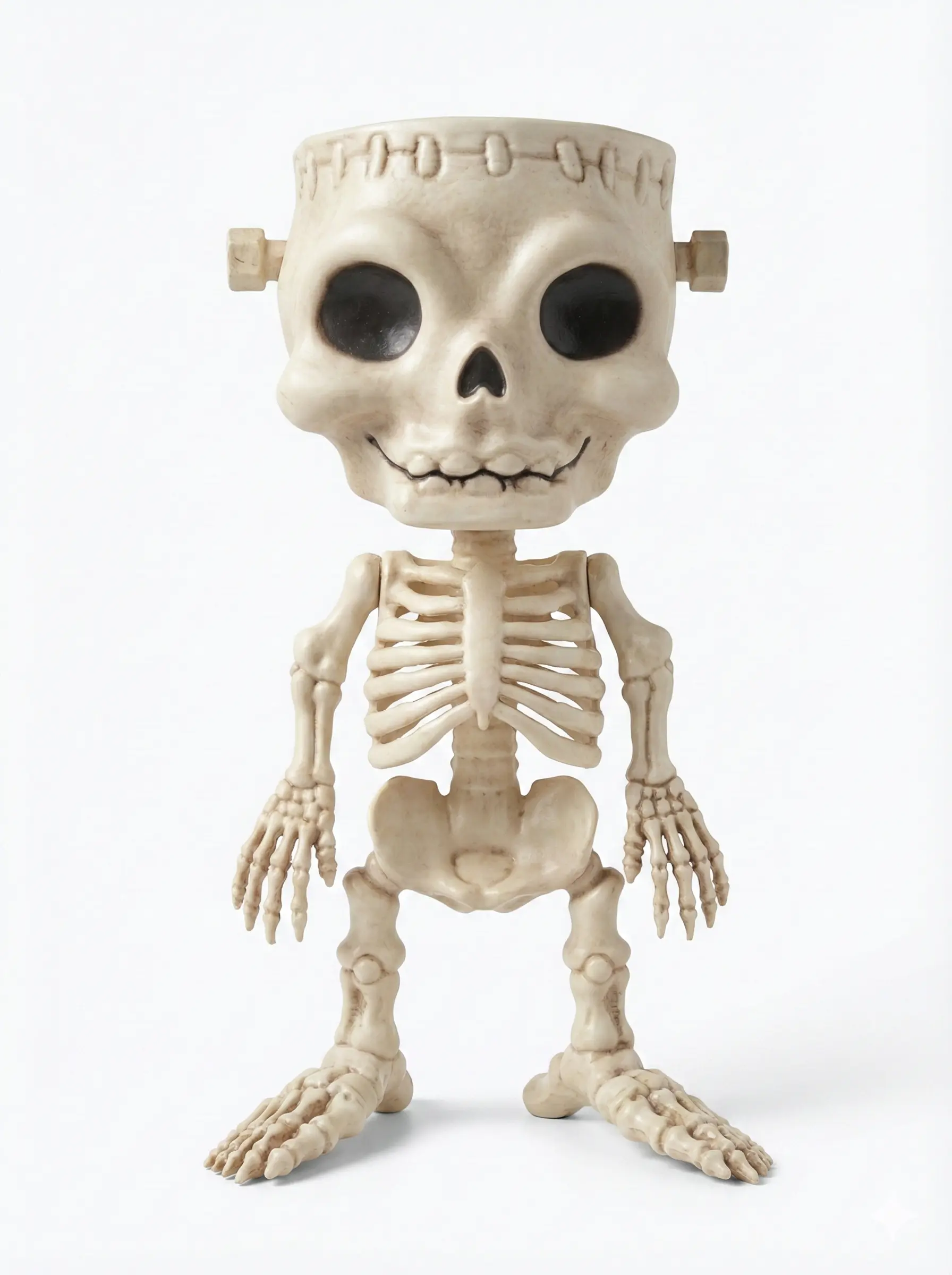 Cute big head cartoon skeleton figure with movable arms