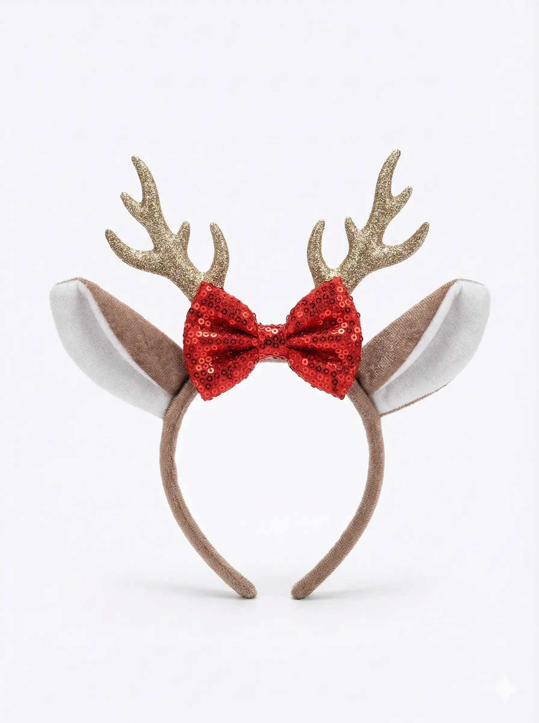 Festive Reindeer Antlers Headband with Red Sequin Bow tie