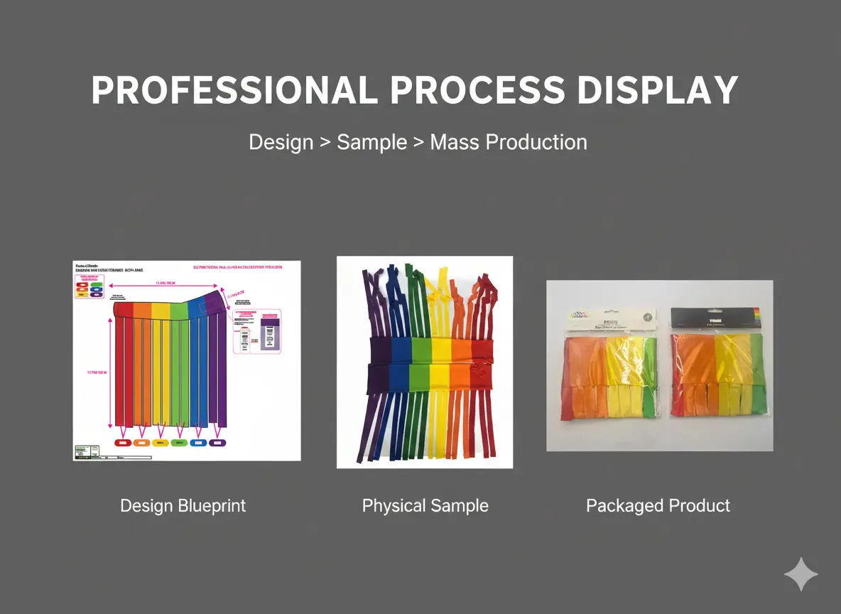 OEM manufacturing process display: From design blueprint to physical sample and mass production packaging