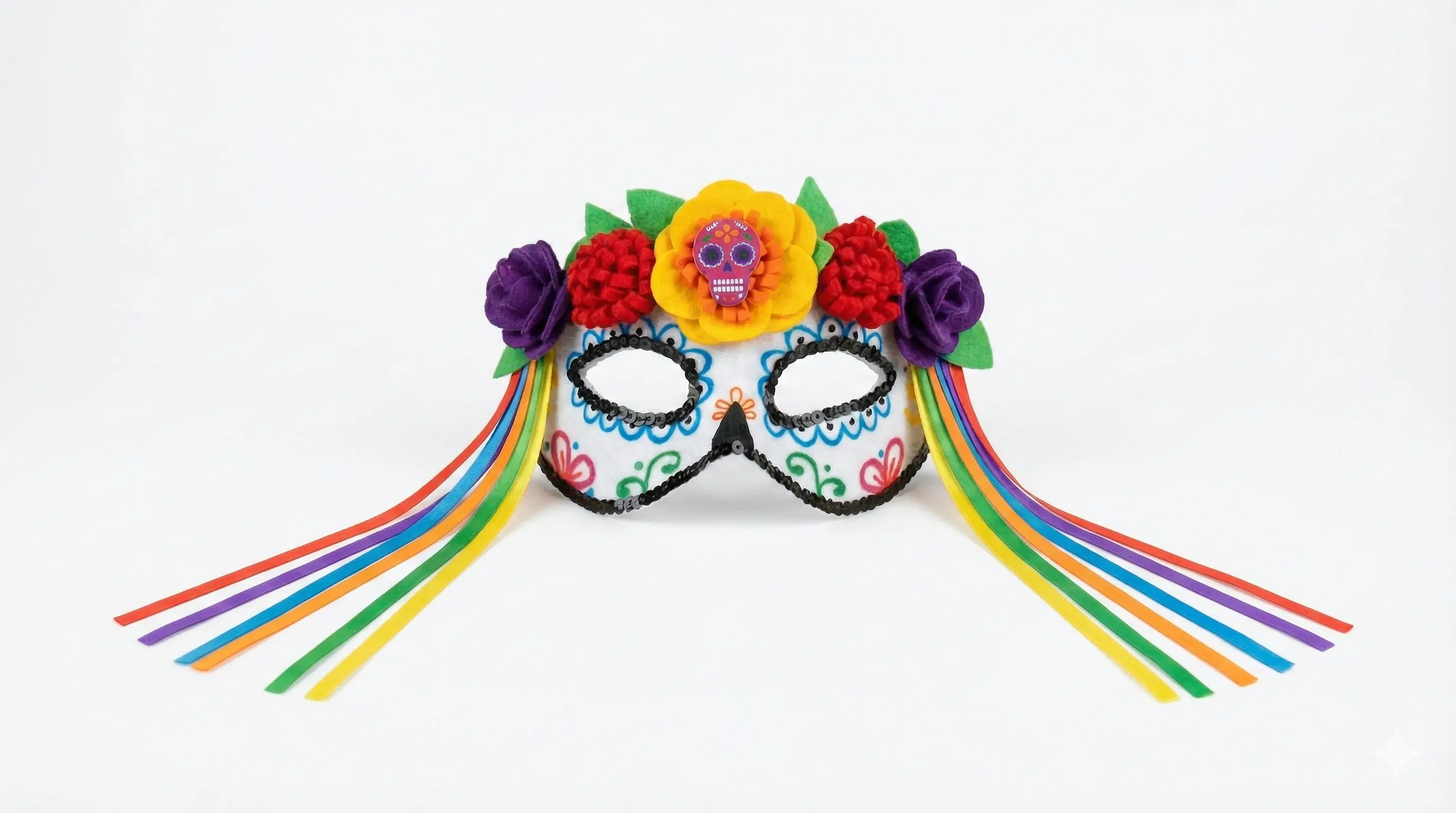 Day of the Dead Sugar Skull Mask with colorful flowers