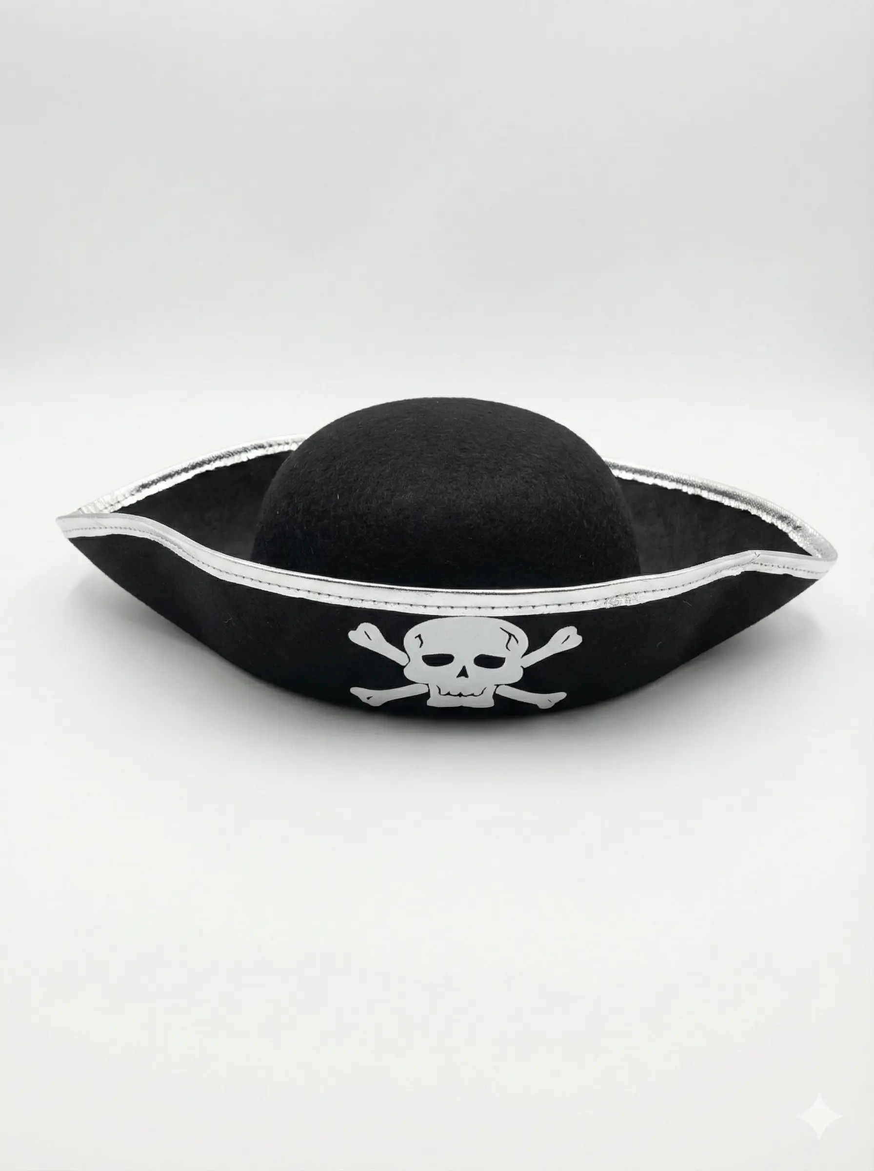 Black Felt Pirate Hat with Skull and Crossbones print