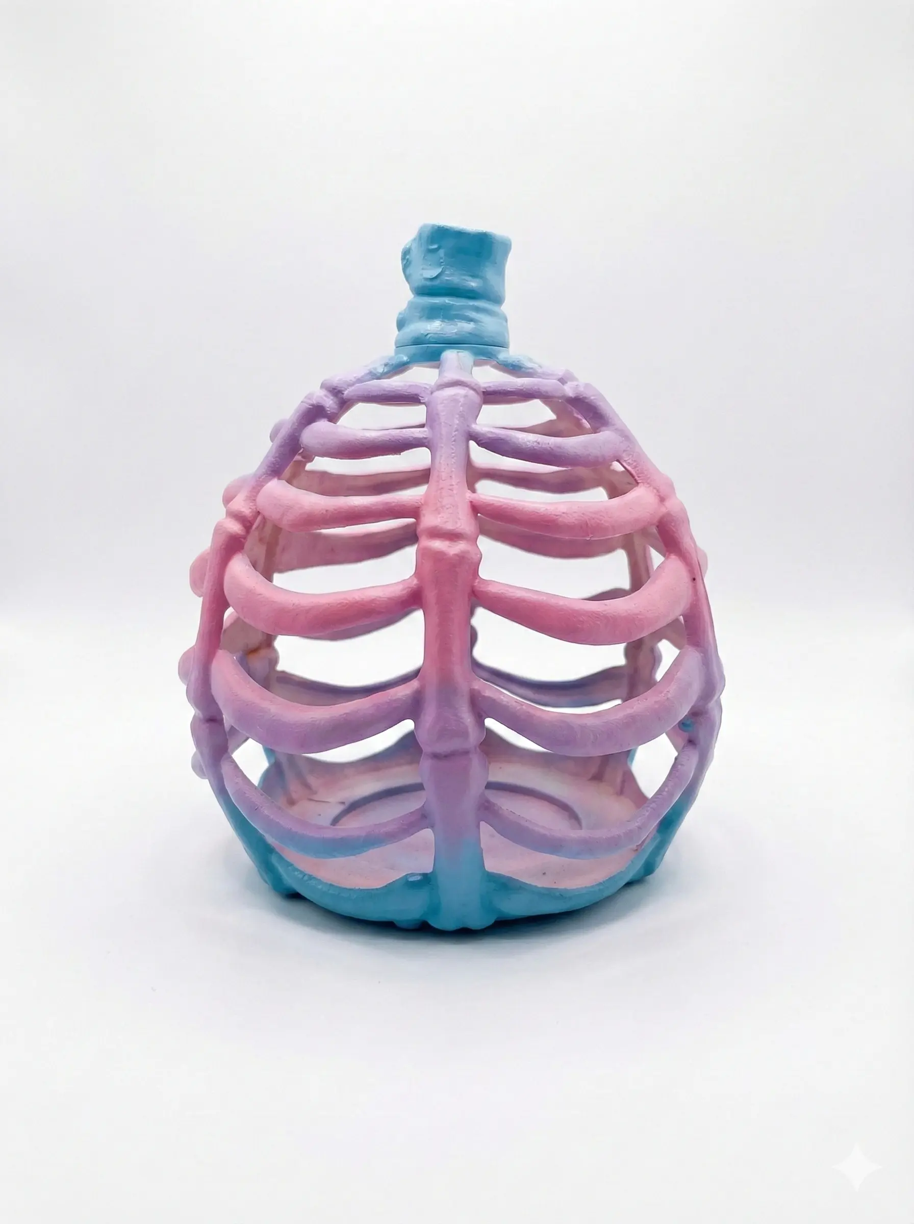 Pink and blue gradient spray painted skeleton pumpkin lantern