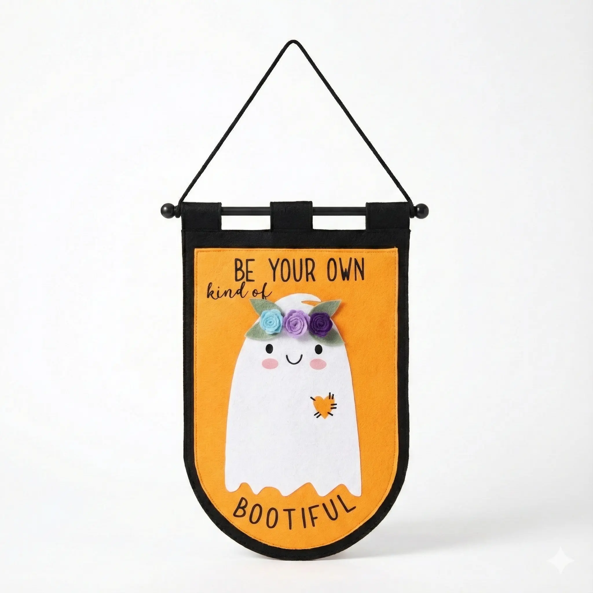 Cute Ghost Wall Hanging Banner for Kids Party, 'Bootiful' text