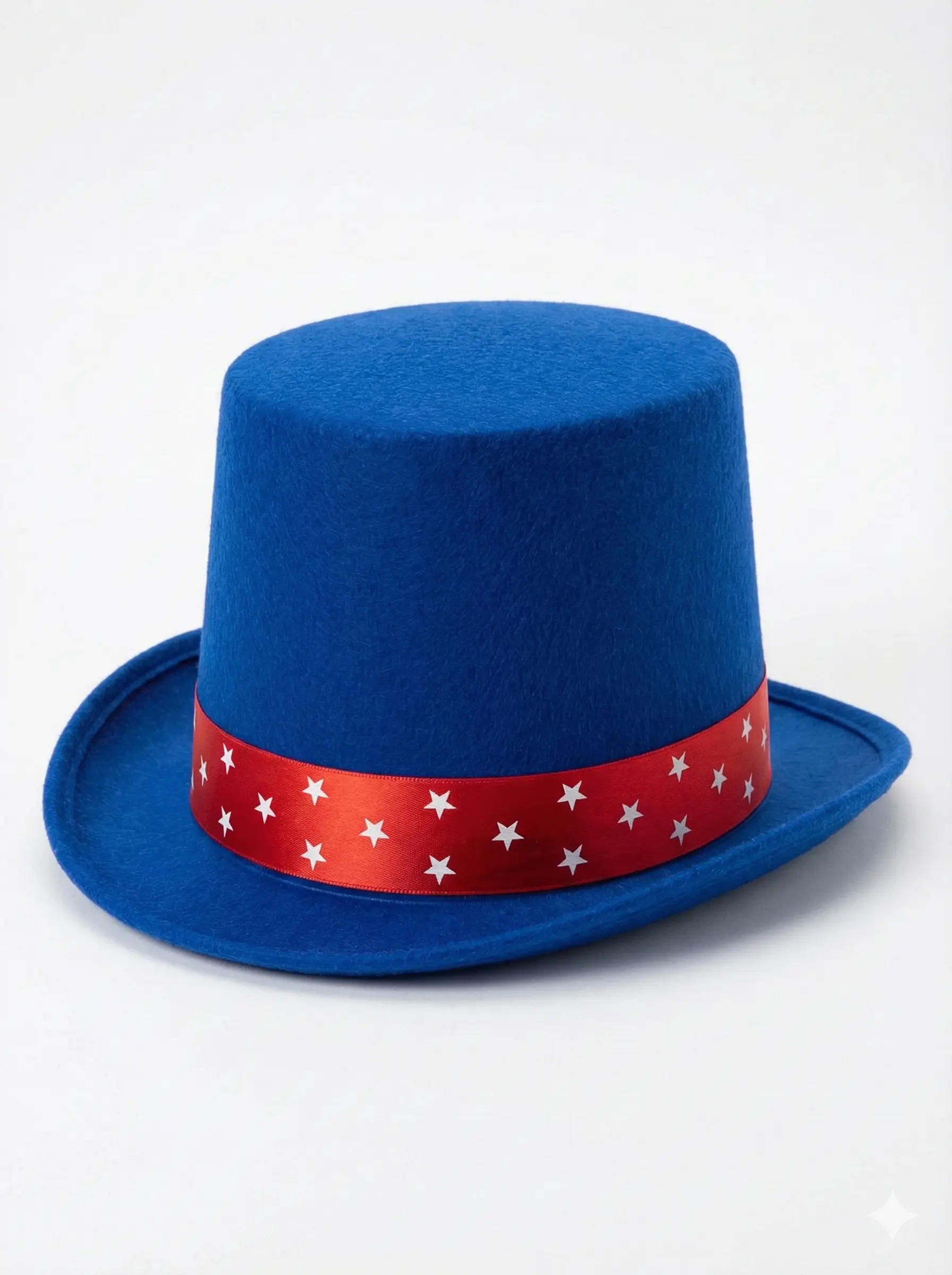 Blue Felt Top Hat with red ribbon and white stars, Uncle Sam style