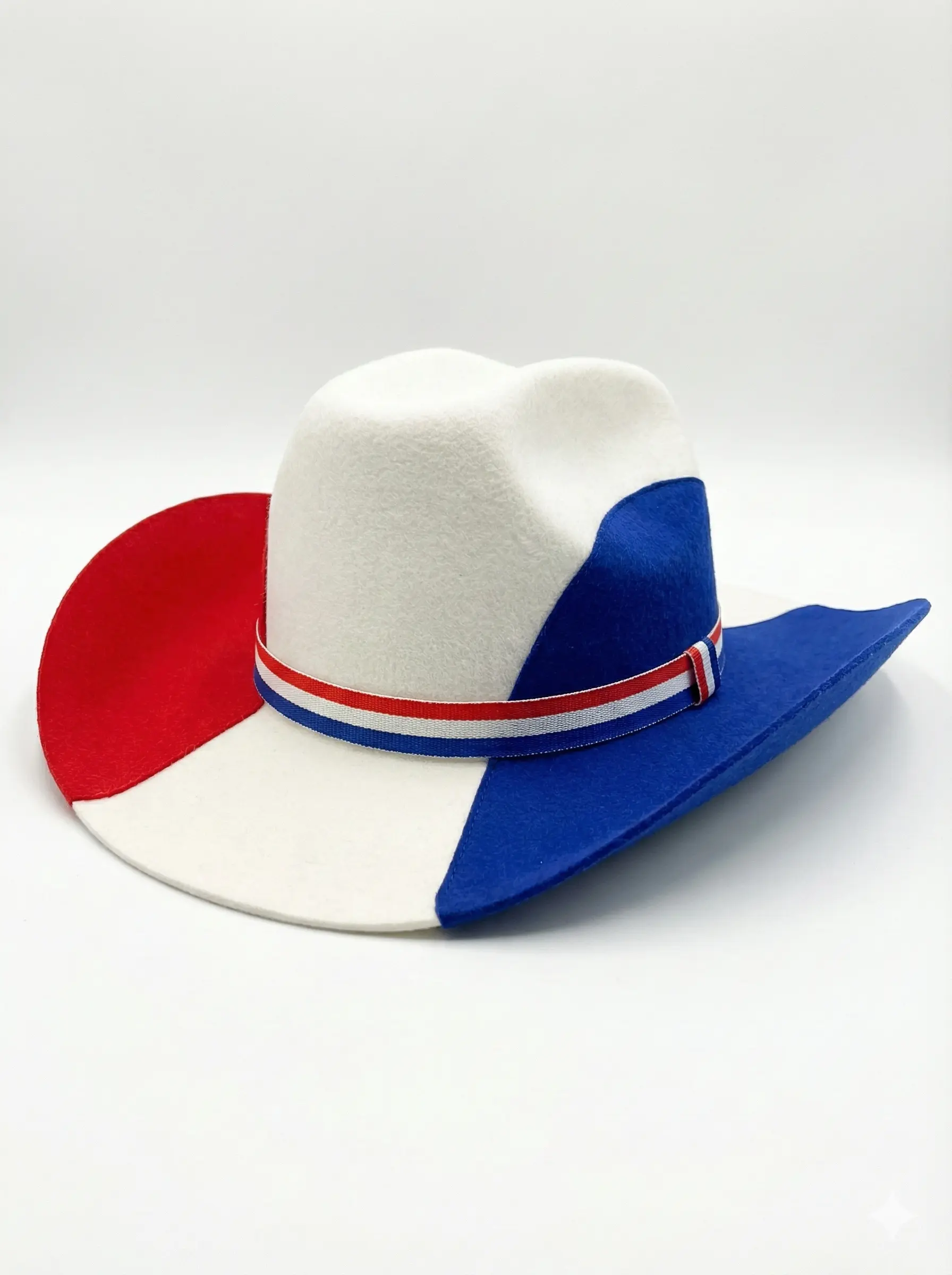 Red White and Blue Color Block Felt Cowboy Hat for 4th of July