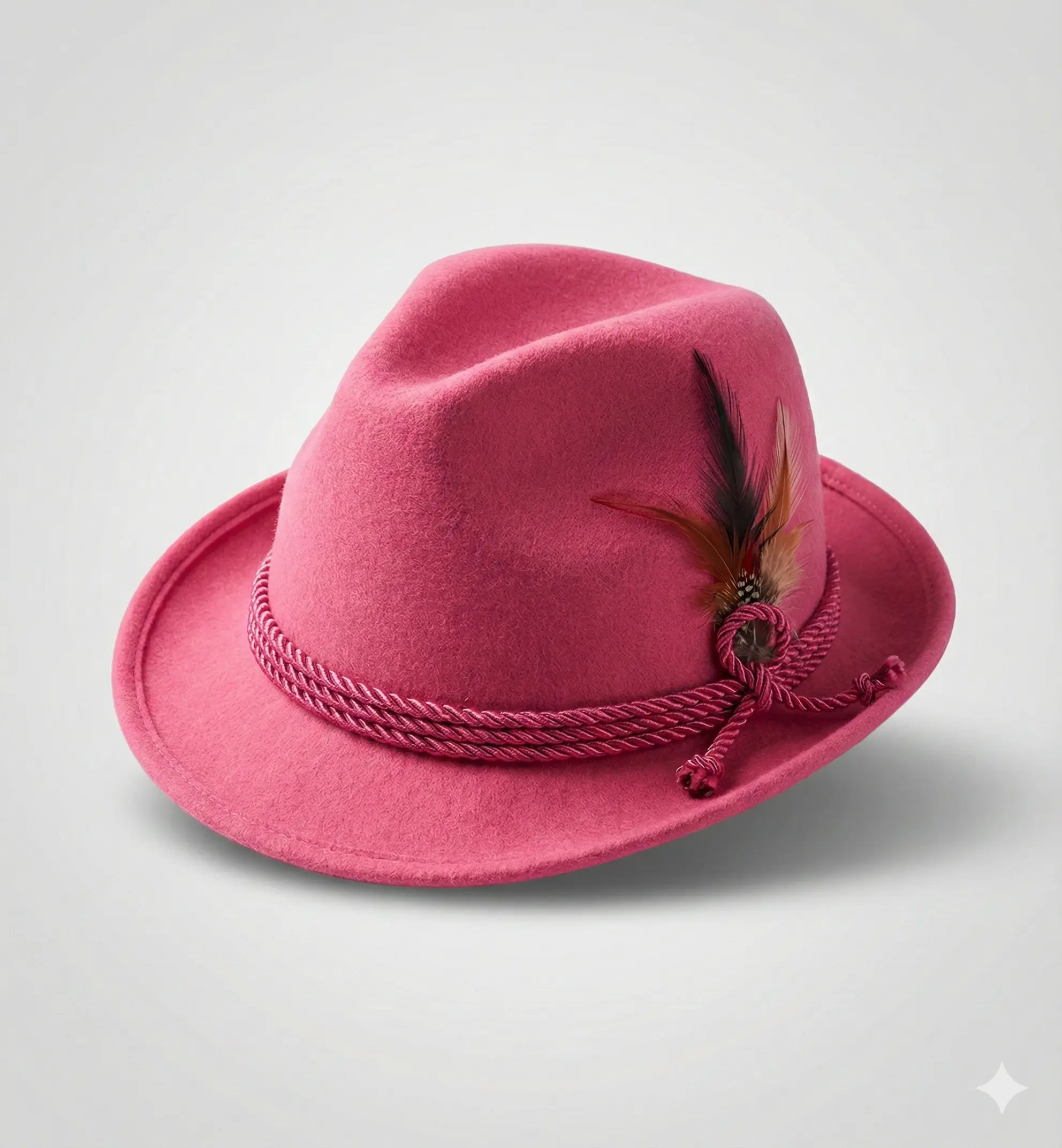 Pink Felt Tyrolean Hat with feather for ladies Oktoberfest