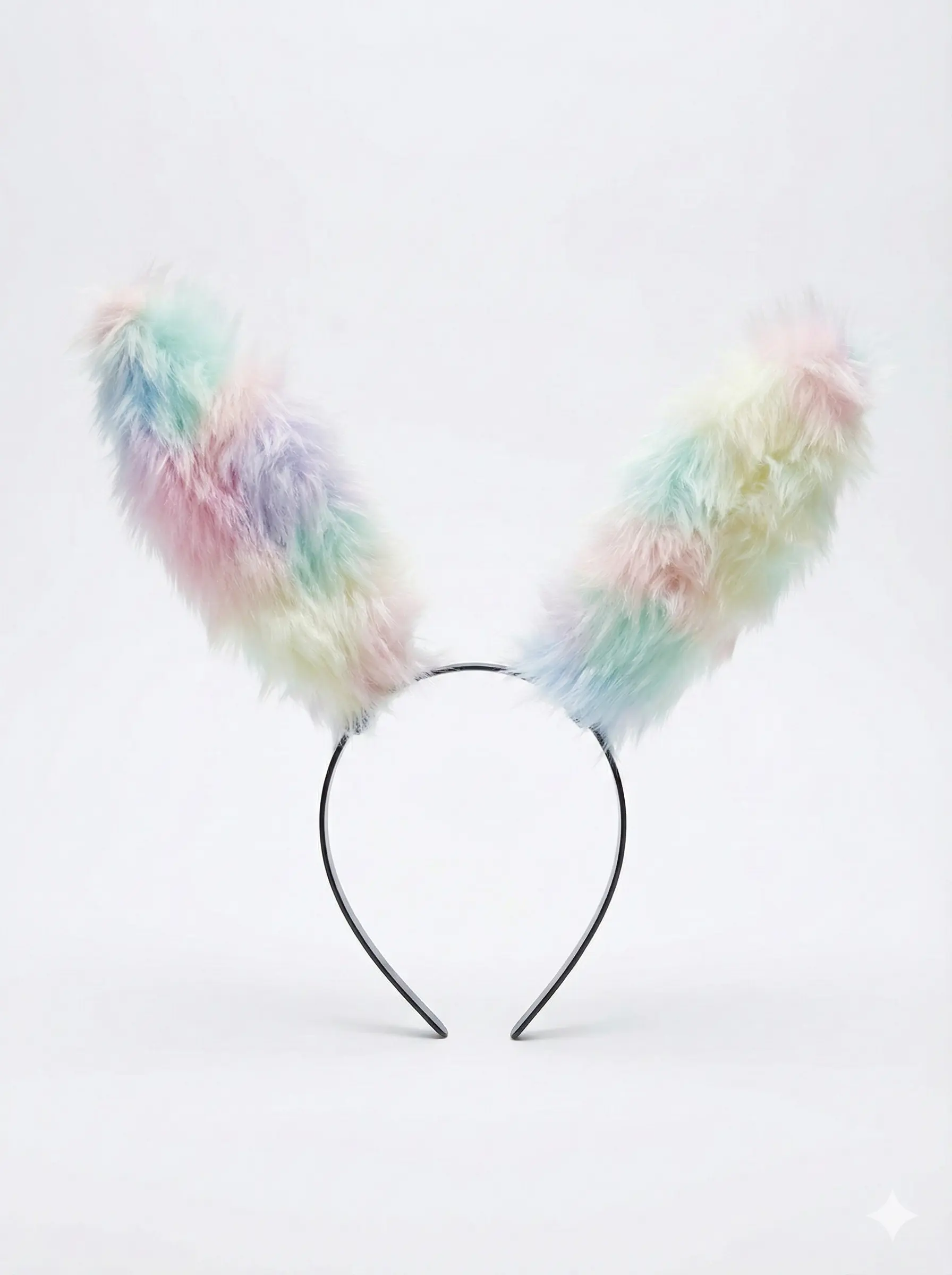 Rainbow Colorful Furry Bunny Ears Headband