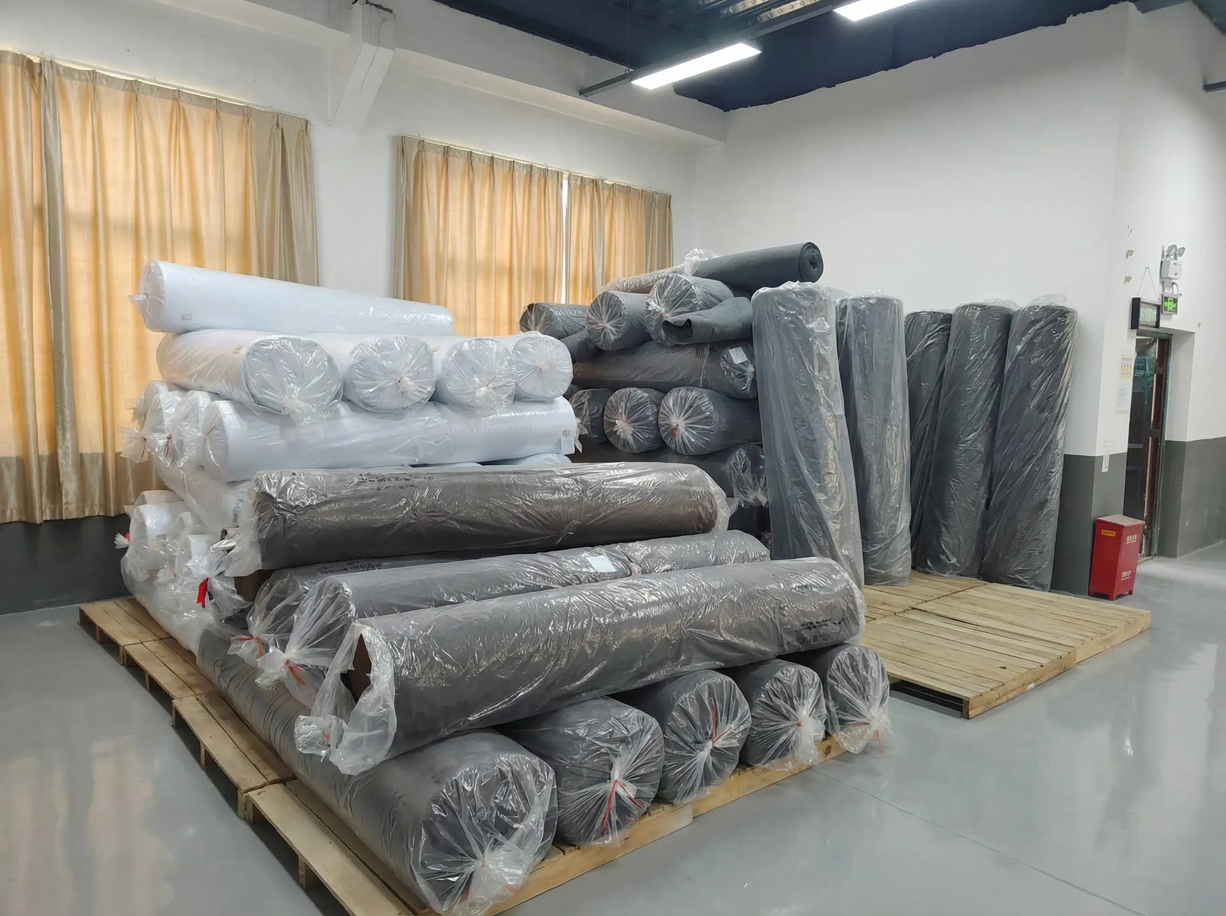 Eco-friendly felt fabrics and plastic granules raw material storage