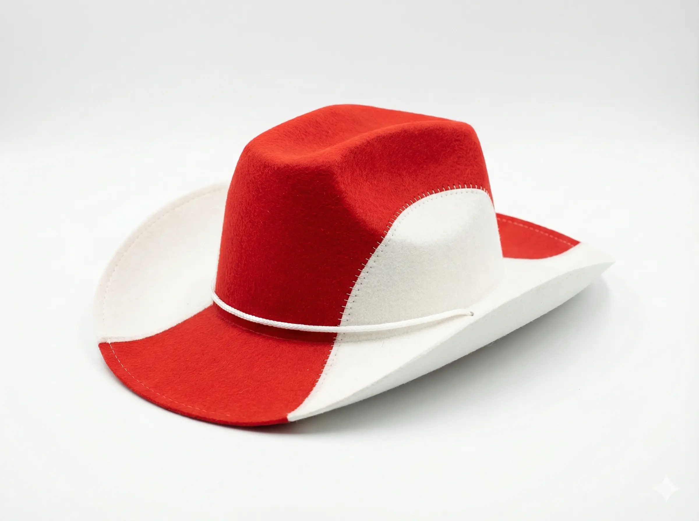 Red and White Two Tone Spliced Felt Cowboy Hat