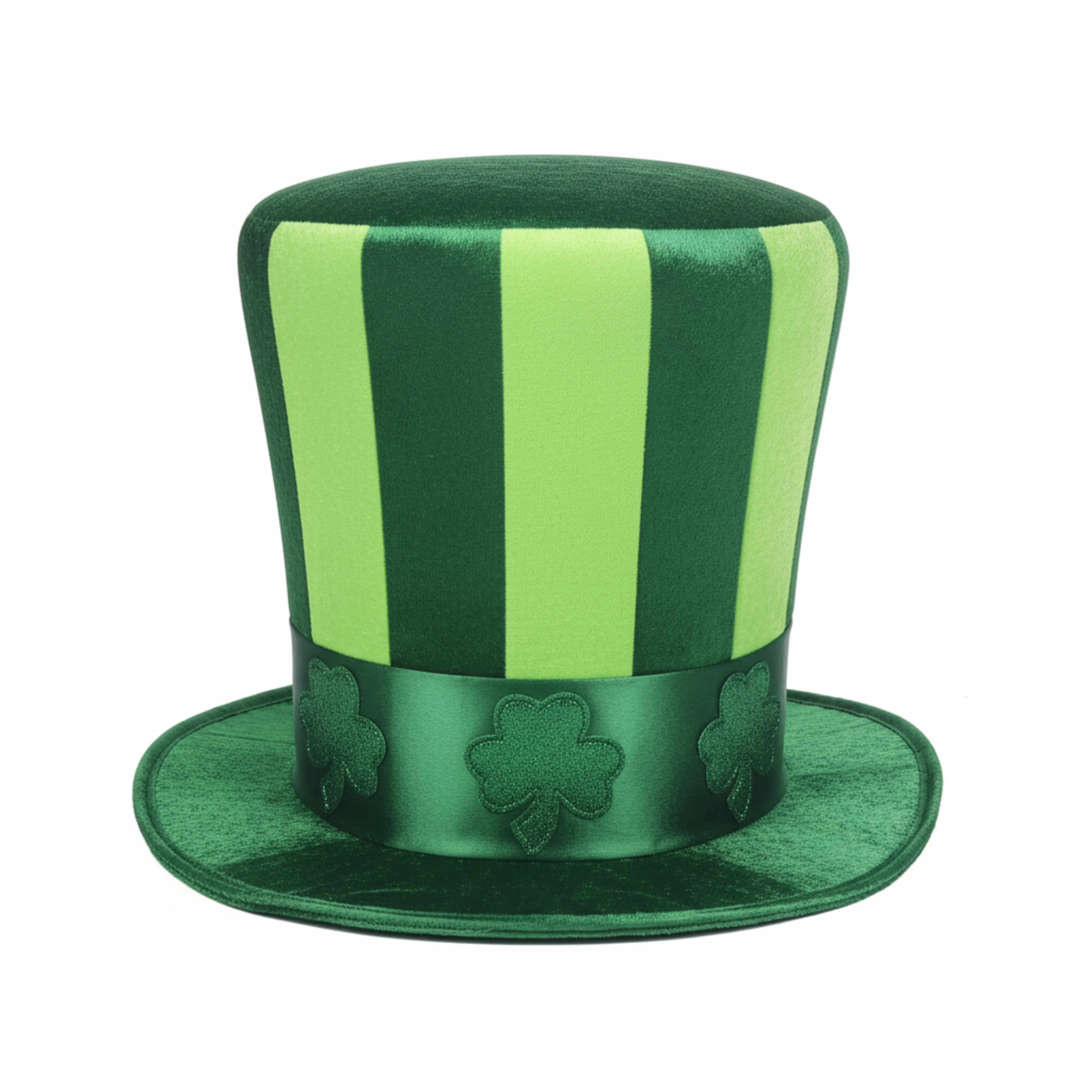 Green velvet St. Patrick's Day top hat with shamrock clover belt - Irish Festival Supplies