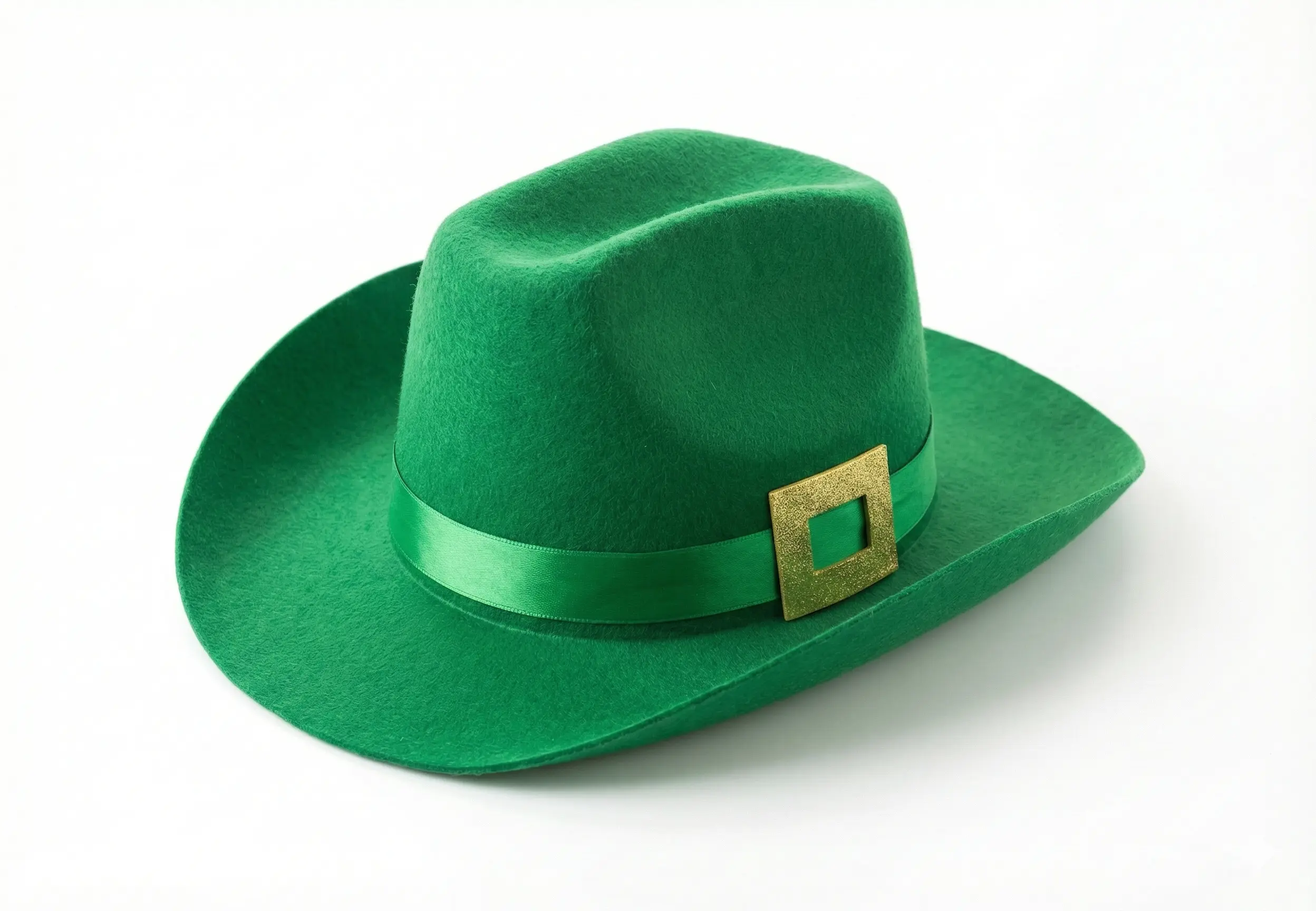 Green Felt Cowboy Hat with Black Band and Gold Buckle for St. Patrick's Day