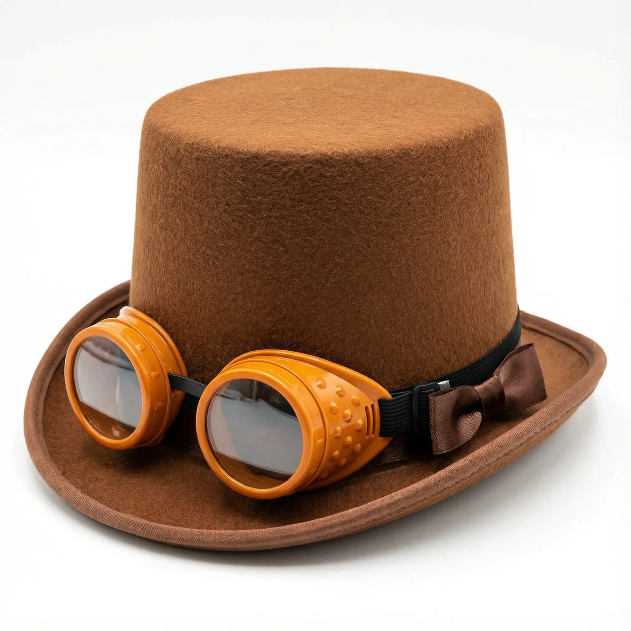 Brown Steampunk Top Hat with vintage goggles and copper details