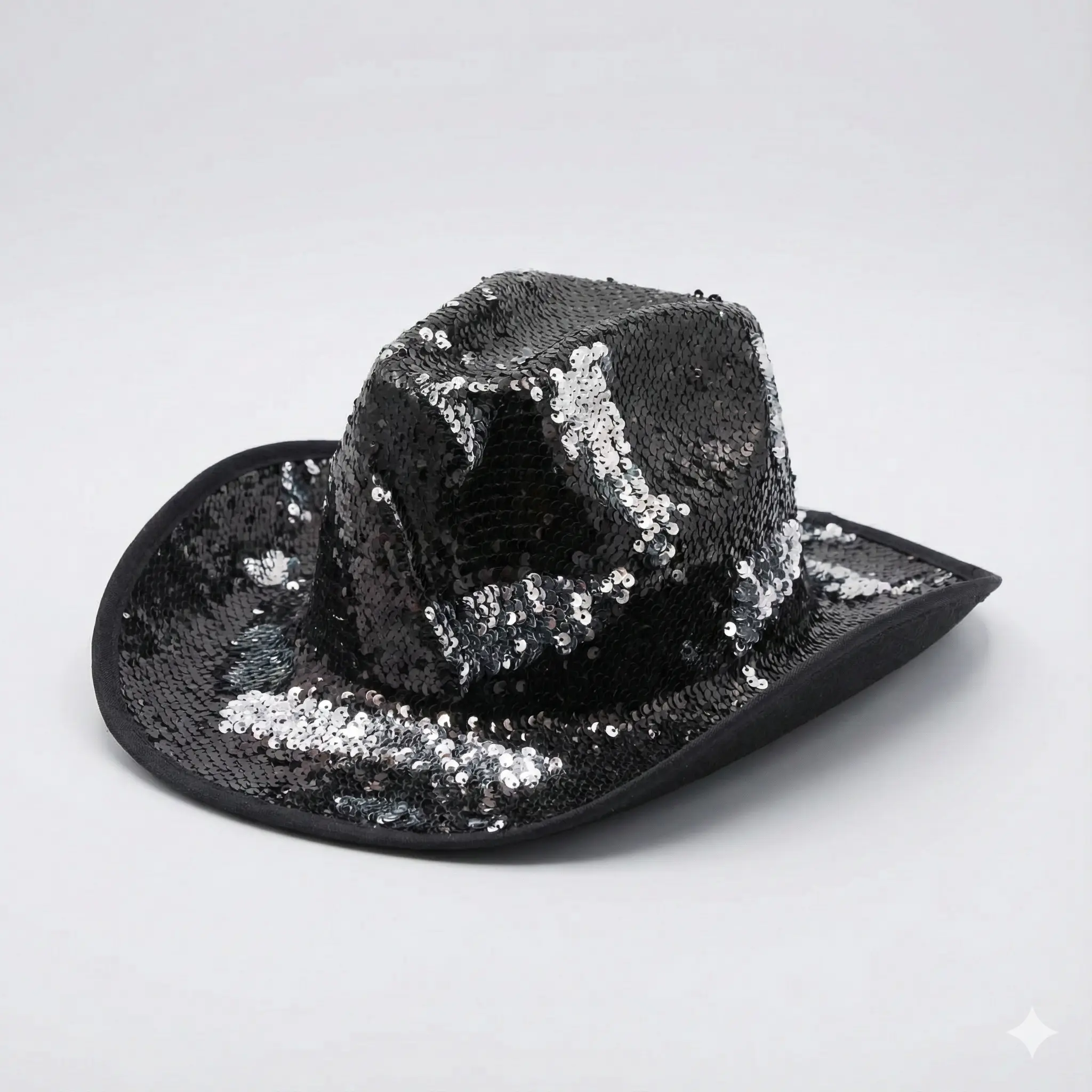Black Sequin Cowboy Hat for Disco parties, sparkling western style headwear manufacturer Haoxuan Crafts.